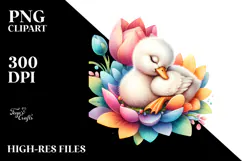 Colorful Cute Baby Swan Sleeping in a Flower Product Image 2