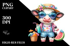 Colorful Cow Dressed Summer | Sublimation | Clipart Product Image 1