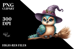 Funny Baby Peacock Witch Broom | Watercolor | Sublimation Product Image 2