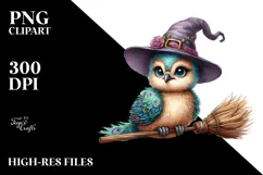 Funny Baby Peacock Witch Broom | Watercolor | Sublimation Product Image 2