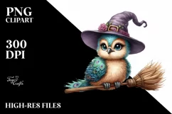 Funny Baby Peacock Witch Broom | Watercolor | Sublimation Product Image 1