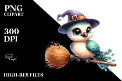Funny Baby Peacock Witch Broom | Watercolor | Sublimation Product Image 2