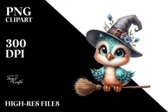 Funny Baby Peacock Witch Broom | Watercolor | Sublimation Product Image 3