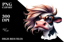 Funny Cow with Cool Hair Sublimation Clipart PNG Product Image 2