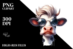 Funny Cow with Cool Hair Sublimation Clipart PNG Product Image 2