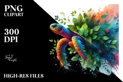 Abstract Vibrant Turtle with Plant Leaves, PNG Product Image 3