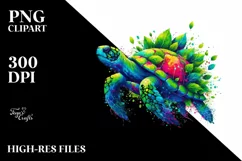 Abstract Vibrant Turtle with Plant Leaves, PNG Product Image 3