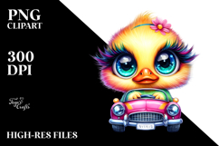 Crazy Eyes Cute Duck with Baby Car PNG Product Image 2