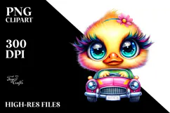 Crazy Eyes Cute Duck with Baby Car PNG Product Image 2