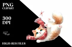 Cute Cat Tumbling with Snowflakes, Transparent PNG Product Image 3
