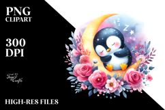 Cute Penguin Sleeping on Moon Clipart Product Image 2
