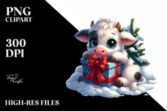 Cute Baby Cow with Gift Box PNG Product Image 1