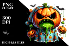 Cute Pumpkin in Pajamas with Green Slime, Watercolor PNG Product Image 2