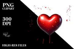Red Glossy Heart on Splashes Background PNG Product Image 2