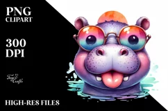 Cute Hippo Sunglasses Tongue Clipart Product Image 1