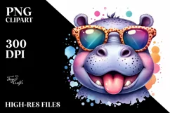 Cute Hippo Sunglasses Tongue Clipart Product Image 1