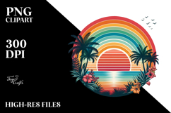 Retro Tropical Rainbow Sunset, PNG Clipart Product Image 2