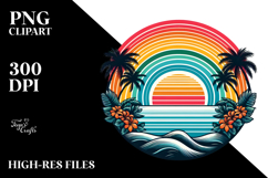 Retro Tropical Rainbow Sunset, PNG Clipart Product Image 2