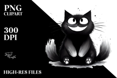 Funny Black Cat Washed Watercolor PNG Product Image 2