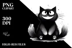Funny Black Cat Washed Watercolor PNG Product Image 2