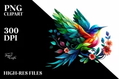 Abstract Vibrant Bird with Plant Leaves and 3D Flowers, PNG Product Image 3