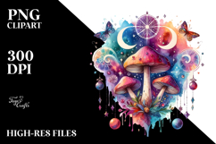 Vibrant Magical Celestial Mushroom Watercolor PNG Product Image 2