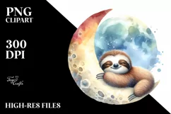 Colorful Cute Baby Sloth Sleeping on the Moon Product Image 3