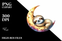 Colorful Cute Baby Sloth Sleeping on the Moon Product Image 1