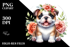 Cute Sitting Bulldog with Floral Frame | Sublimation | Product Image 2