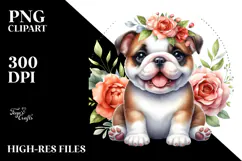 Cute Sitting Bulldog with Floral Frame | Sublimation | Product Image 2