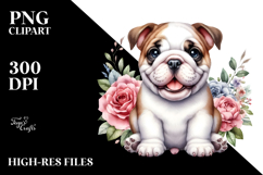 Cute Sitting Bulldog with Floral Frame | Sublimation | Product Image 2