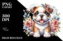 Cute Sitting Bulldog with Floral Frame | Sublimation | Product Image 2