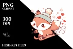 Cute Baby Fox Sleigh Ride PNG Product Image 3