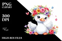 Watercolor Swan with Flower Crown PNG Product Image 3
