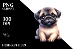Happy Pug Puppy, Artistic PNG Product Image 2