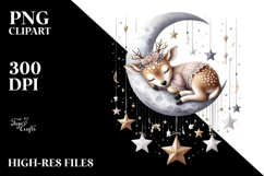 Boho Cute Baby Deer Dressed Sleeping on the Moon Clipart Product Image 2