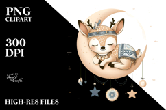Boho Cute Baby Deer Dressed Sleeping on the Moon Clipart Product Image 2