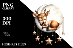 Boho Cute Baby Deer Dressed Sleeping on the Moon Clipart Product Image 2