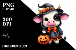 Cute Baby Cow Halloween Scene | Clipart Product Image 1
