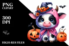 Cute Baby Cow Halloween Scene | Clipart Product Image 3