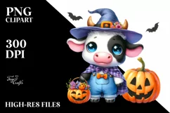 Cute Baby Cow Halloween Scene | Clipart Product Image 3