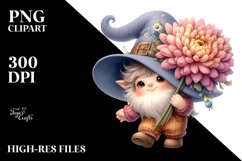 Cute GNOME with Chrysanthemum PNG Product Image 2