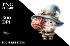 Cute GNOME with Chrysanthemum PNG Product Image 2