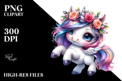 Cute Baby Unicorn with Floral Wreath, PNG Product Image 2