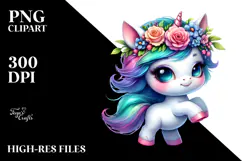 Dancing Unicorn with Floral Wreath PNG Product Image 2