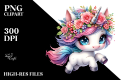 Cute Baby Unicorn with Floral Wreath, PNG Product Image 2