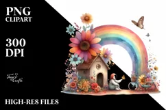 Fairy House Autumn Scene Rainbow Clipart Product Image 1