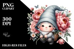 Cute GNOME with Peonies Floral Frame PNG Product Image 2