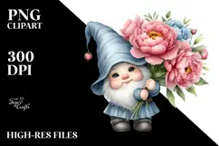 Cute GNOME with Peonies Floral Frame PNG Product Image 2