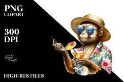 Hipster Monkey Drinking Cocktail PNG Product Image 2